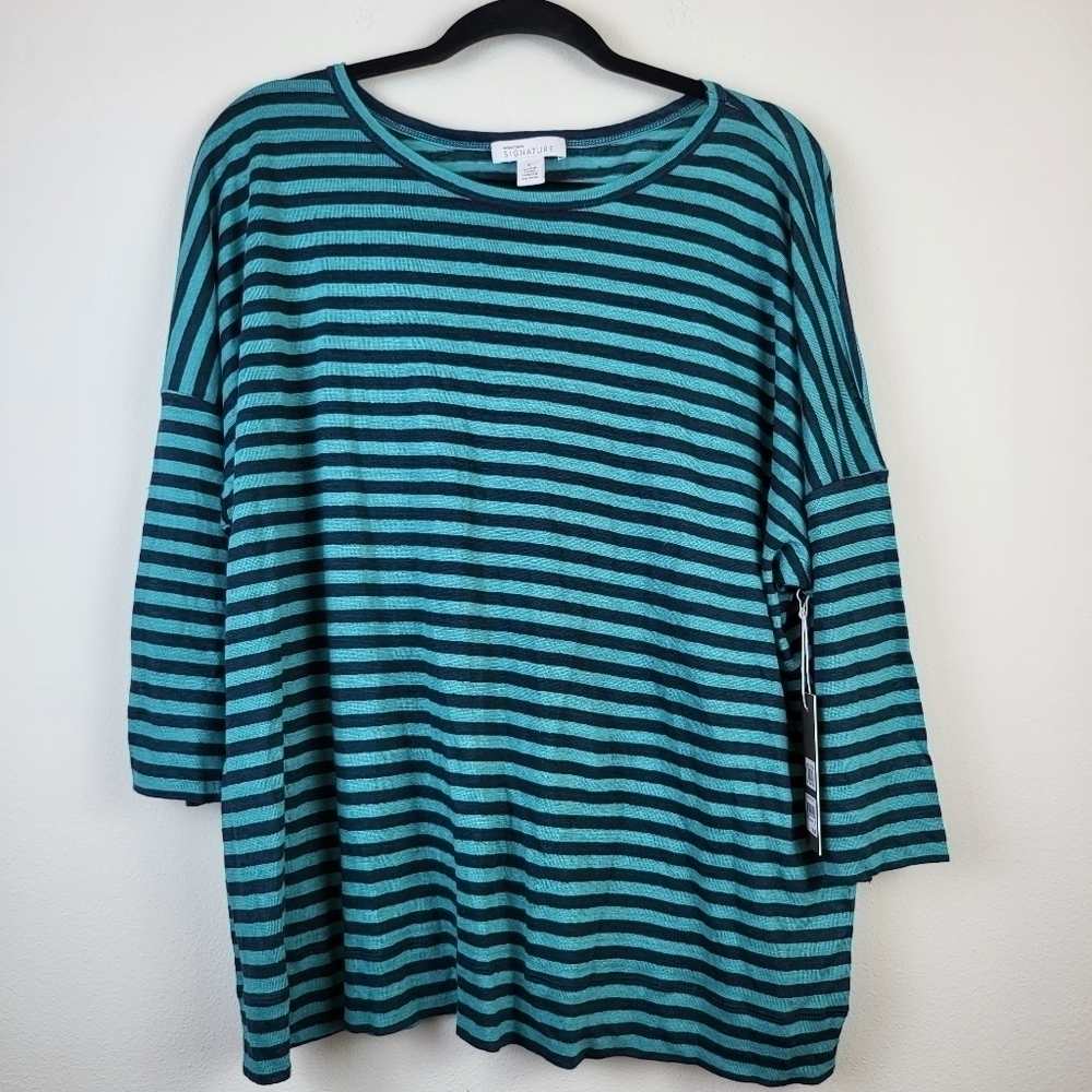 Nordstrom Signature 100% Linen Striped top tee Size XL NWT